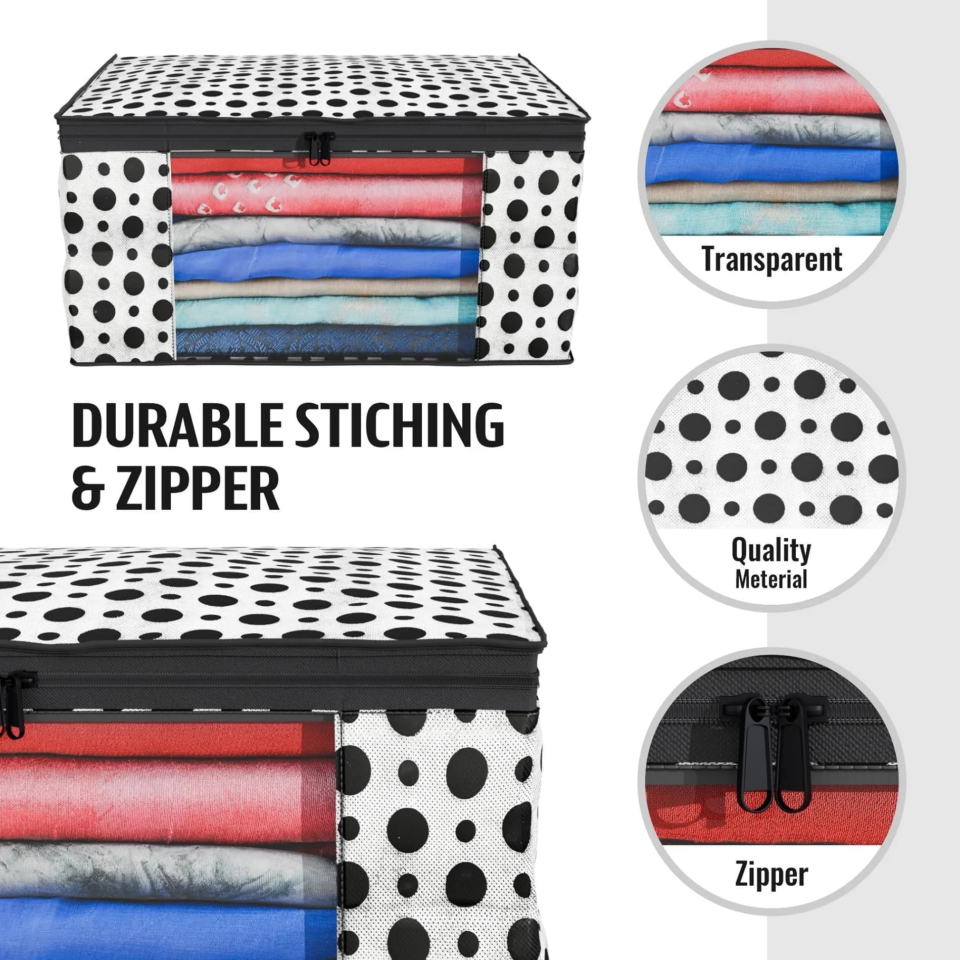 Kuber Industries Polka Dots Saree Cover Set | 46cm x 32cm x 22cm (Extra Large, 6-Piece) - view 4