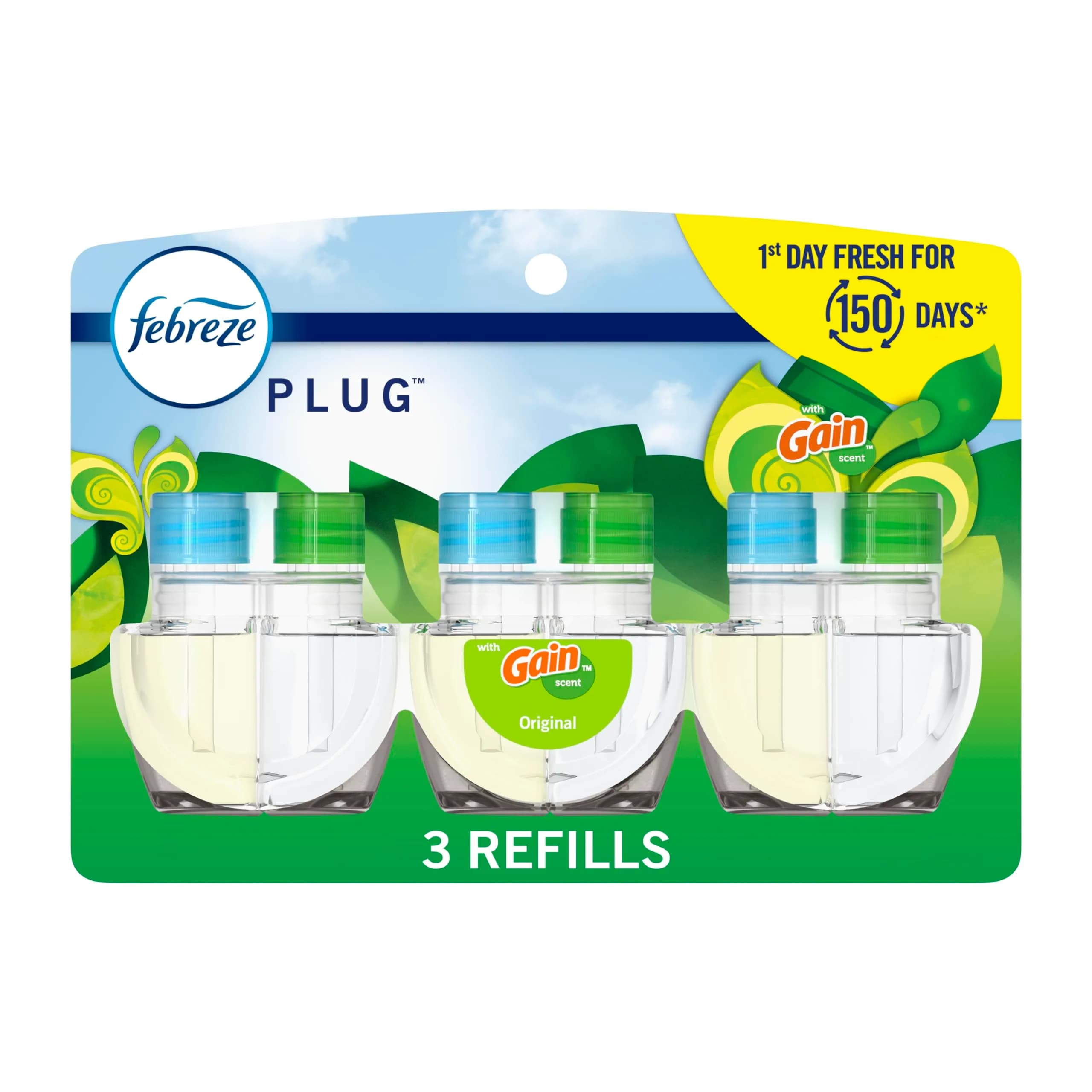 Febreze Fade Defy PLUG Air Freshener Refills, Gain Original Scent, 0.87oz (25.7ml) Each, 3 Count | Lasts 50 Days on Low - main product image