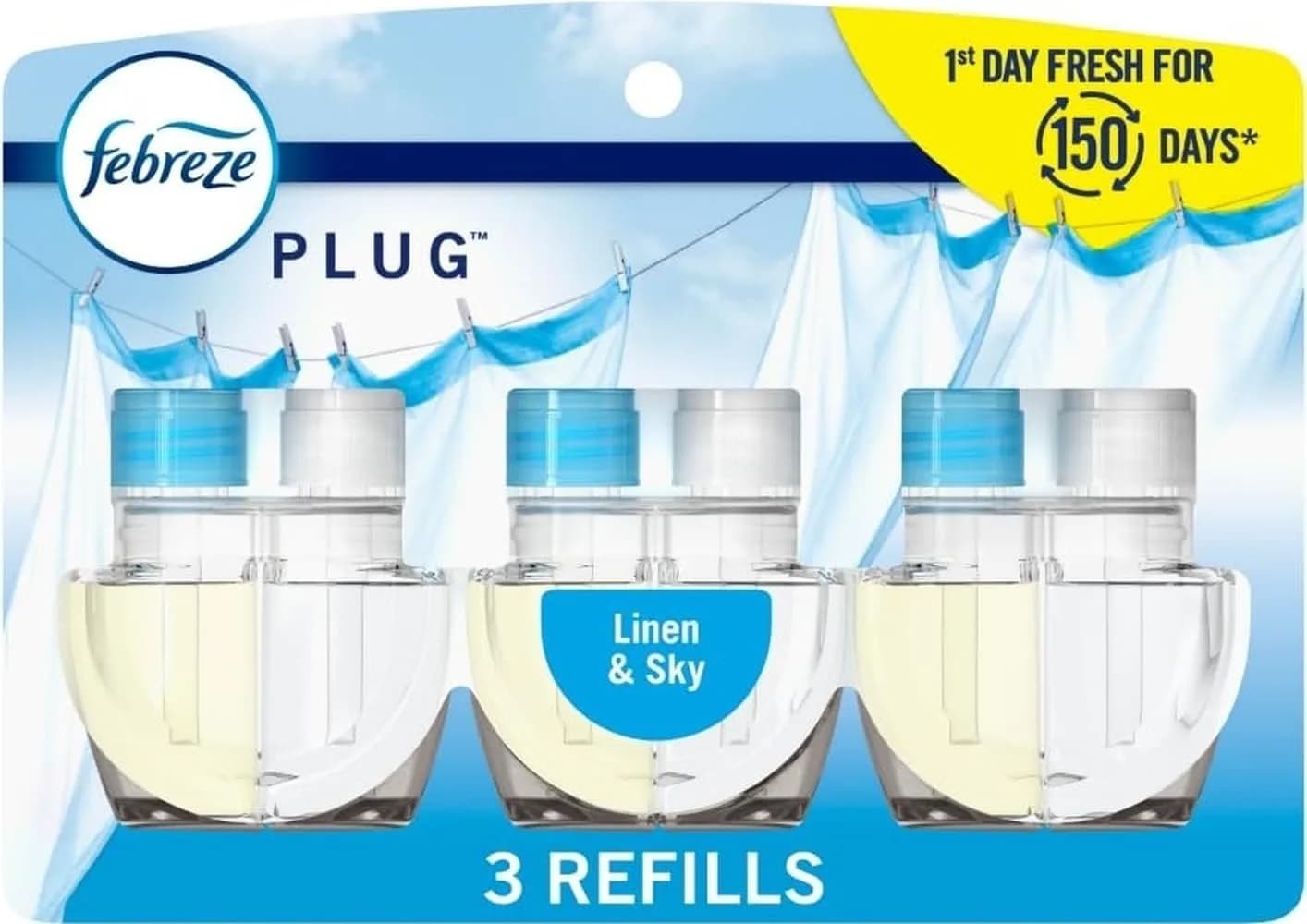 Febreze Fade Defy PLUG Air Freshener Refills, Linen & Sky Scent, 2.61 fl oz (77 ml) | Lasts 50 Days on Low