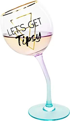 Pavilion Gift Company Let's Get Tipsy Purple Ombre Stemmed Wine Glass 266ml (11 Oz) | Unique Geometric Design thumbnail 1