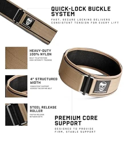 Gymreapers Weightlifting Belt for Men & Women | Quick Locking 4 Inch Neoprene Back Support (X-Large, Desert Tan) thumbnail 2