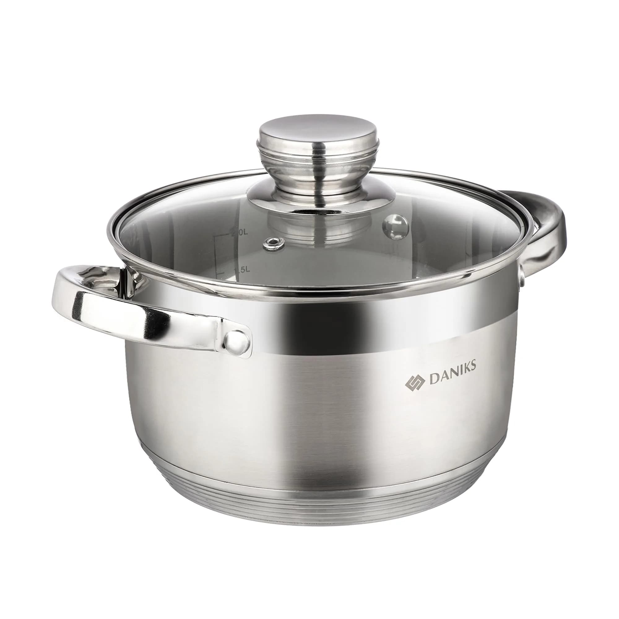 Daniks 3.2 Quart (3 L) Stainless Steel Stock Pot with Glass Lid | Induction Compatible, Built-In Scale