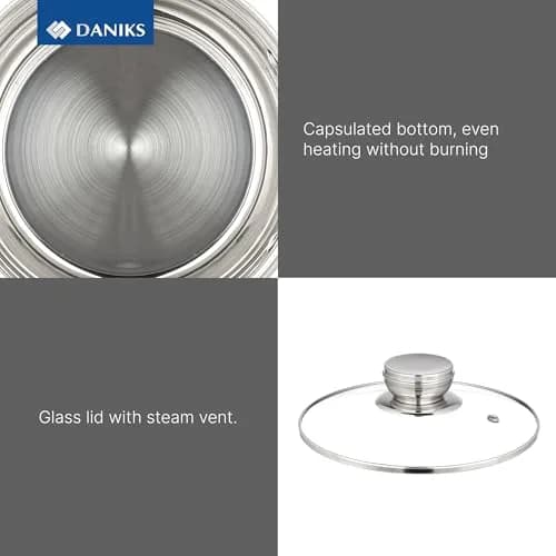 Daniks 3.2 Quart (3 L) Stainless Steel Stock Pot with Glass Lid | Induction Compatible, Built-In Scale thumbnail 4
