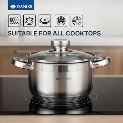 Daniks 3.2 Quart (3 L) Stainless Steel Stock Pot with Glass Lid | Induction Compatible, Built-In Scale thumbnail 6