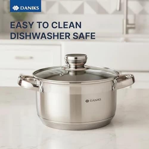 Daniks 3.2 Quart (3 L) Stainless Steel Stock Pot with Glass Lid | Induction Compatible, Built-In Scale thumbnail 7