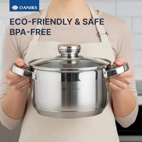 Daniks 3.2 Quart (3 L) Stainless Steel Stock Pot with Glass Lid | Induction Compatible, Built-In Scale thumbnail 8