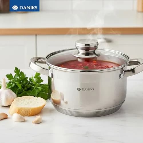 Daniks 3.2 Quart (3 L) Stainless Steel Stock Pot with Glass Lid | Induction Compatible, Built-In Scale thumbnail 9