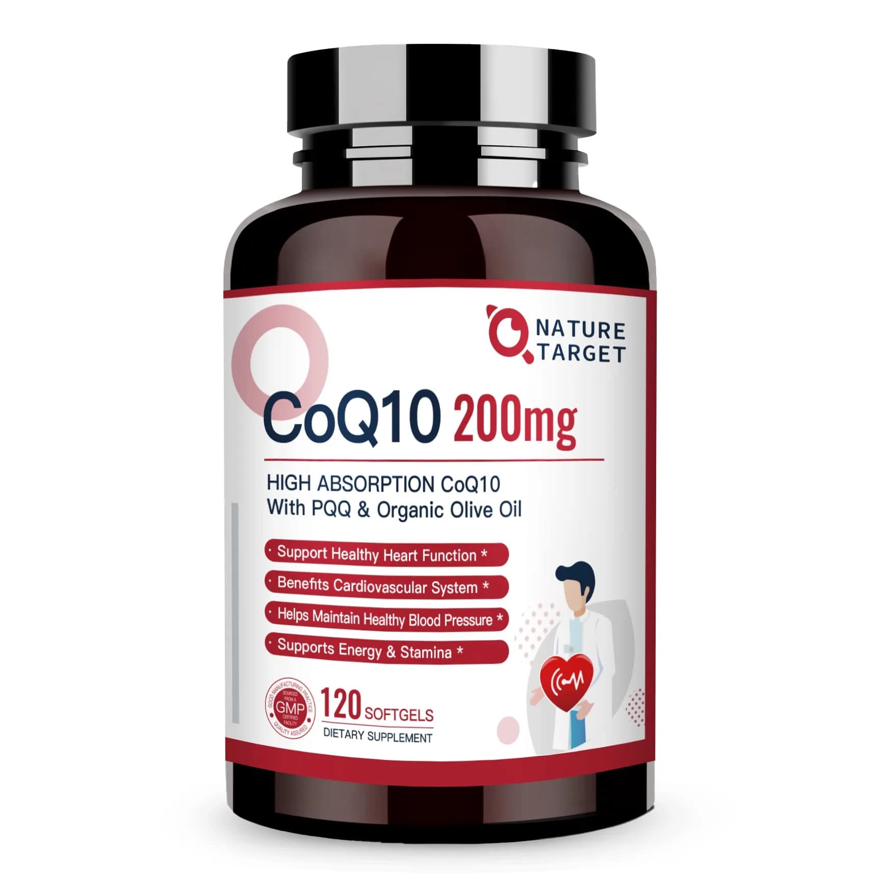 NATURE TARGET CoQ10 200mg Softgels with PQQ, 120 Servings | High Absorption Antioxidant for Heart & Immunity