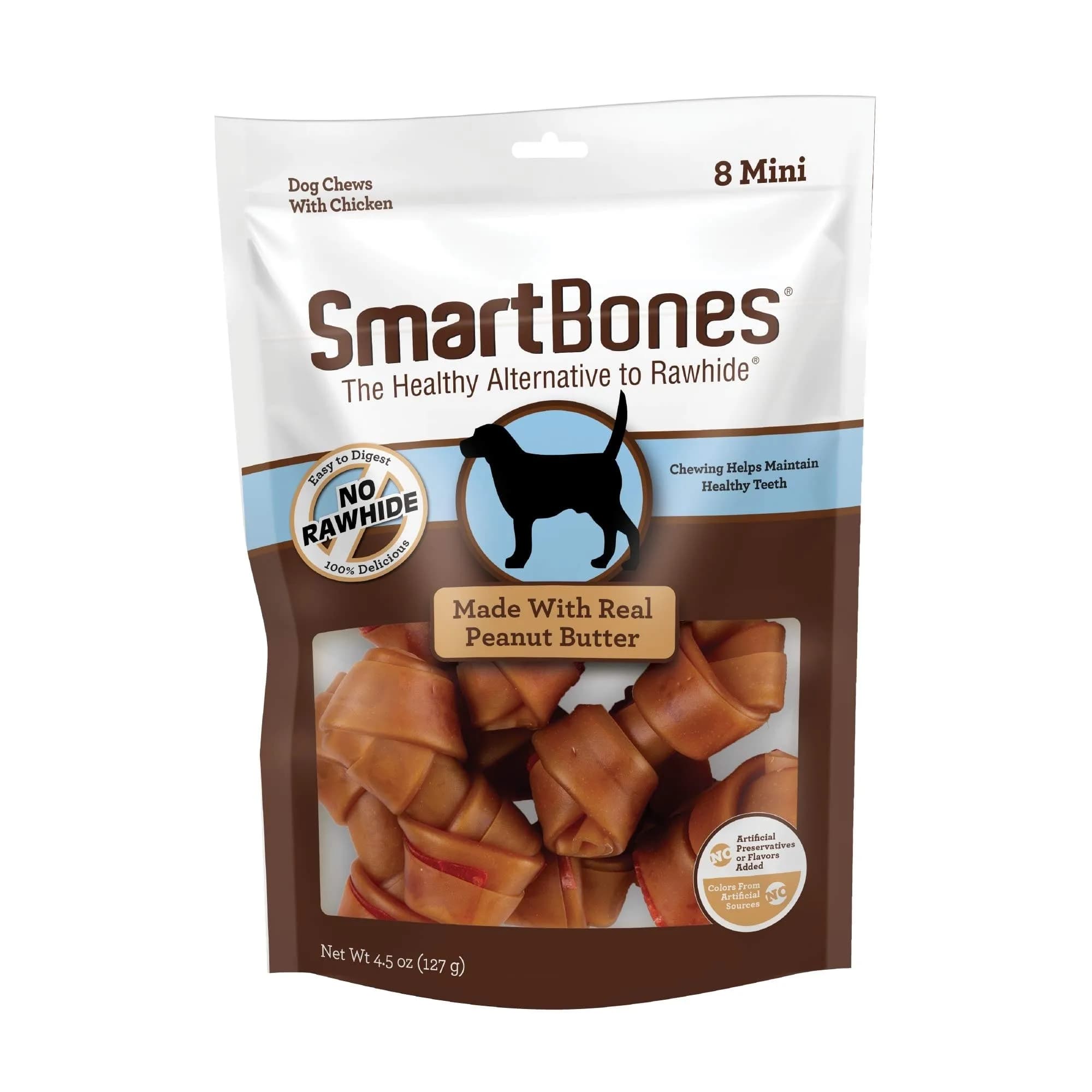 SmartBones Mini Bones Rawhide-Free Dog Treats 8 Count | Peanut Butter Flavor, Easy to Digest, Healthy Alternative - main product image