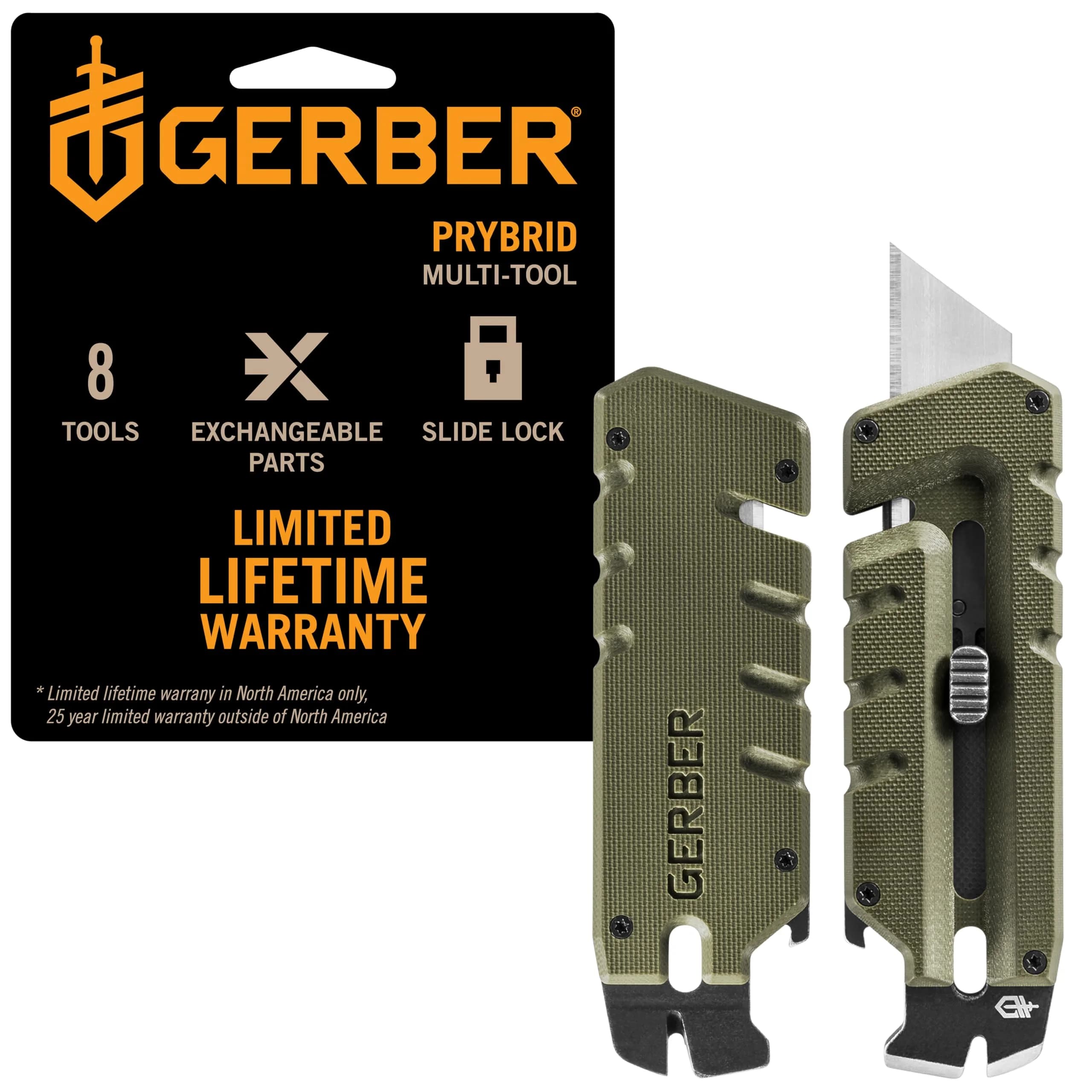 Gerber Prybrid Utility Knife Multitool 8-in-1 Box Cutter, Green G10, 10.8 cm (4.25 in) Folded