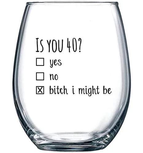 Gelid 40th Birthday Wine Glass | Funny Is You 40 Gift for Mom Dad Husband Wife thumbnail 1