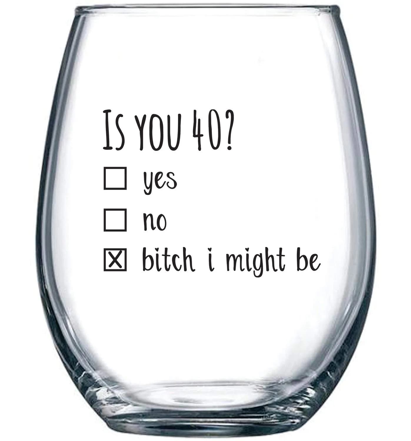 Gelid 40th Birthday Wine Glass | Funny Is You 40 Gift for Mom Dad Husband Wife