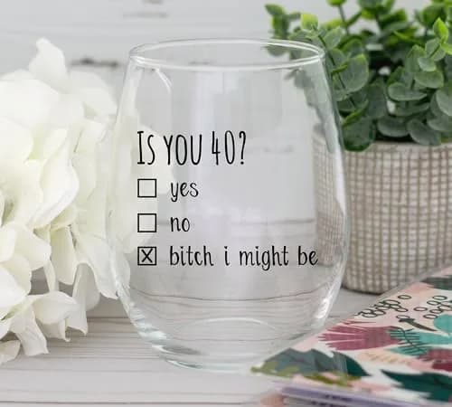 Gelid 40th Birthday Wine Glass | Funny Is You 40 Gift for Mom Dad Husband Wife thumbnail 2