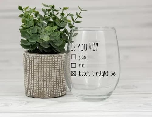 Gelid 40th Birthday Wine Glass | Funny Is You 40 Gift for Mom Dad Husband Wife thumbnail 3