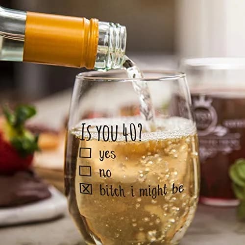 Gelid 40th Birthday Wine Glass | Funny Is You 40 Gift for Mom Dad Husband Wife thumbnail 4