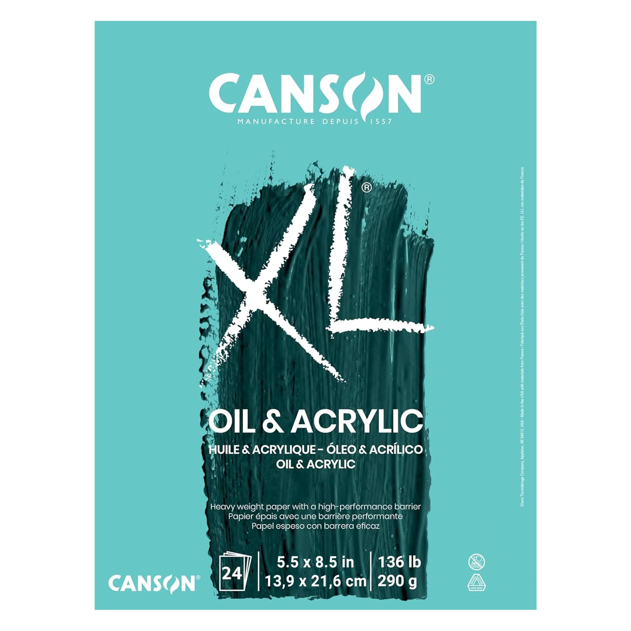 Canson XL Series Oil & Acrylic Paint Paper Pad 5.5x8.5 in | Textured, Bleed Proof, 24 Sheets