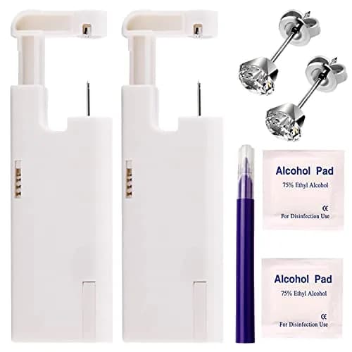 KAIQIKAIXI 2Pcs Ear Piercing Kit with 5mm Silver Stainless Steel Studs & Cleaning Pads | Automatic & Painless Household Piercing Tools thumbnail 1