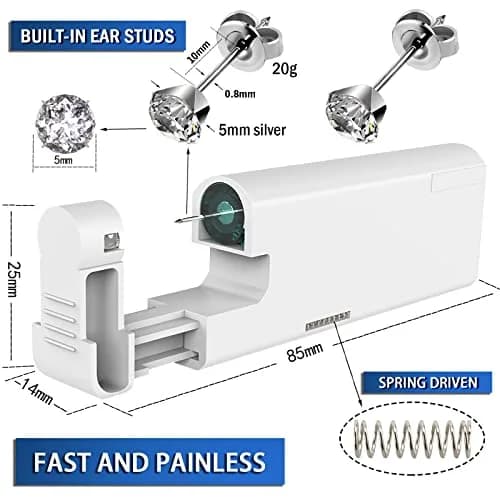 KAIQIKAIXI 2Pcs Ear Piercing Kit with 5mm Silver Stainless Steel Studs & Cleaning Pads | Automatic & Painless Household Piercing Tools thumbnail 3