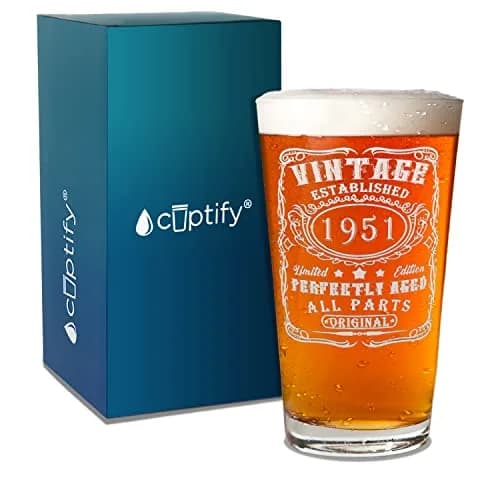Cuptify Personalized 74th Birthday Beer Glass 16 oz | Custom Vintage Etched Mug for Men thumbnail 1