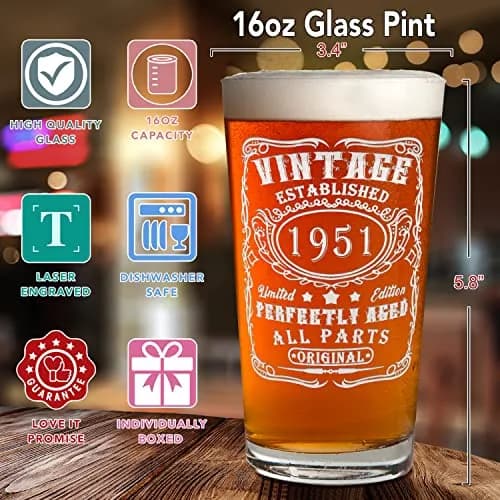 Cuptify Personalized 74th Birthday Beer Glass 16 oz | Custom Vintage Etched Mug for Men thumbnail 2