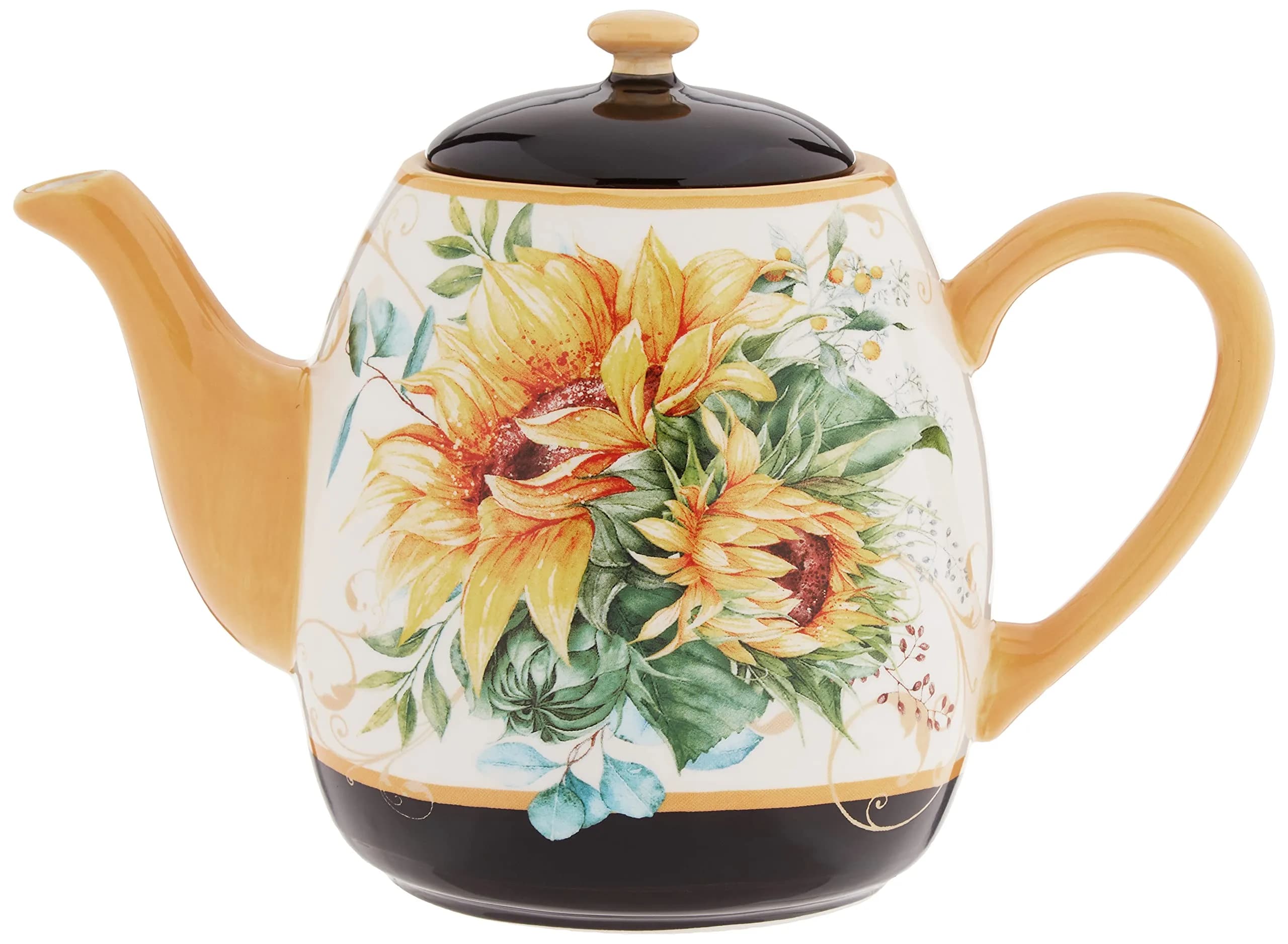 Certified International Sunflower Fields 40 oz Ceramic Teapot with Lid | Floral Design, 40 oz Capacity, Dishwasher Safe — Multi Colored
