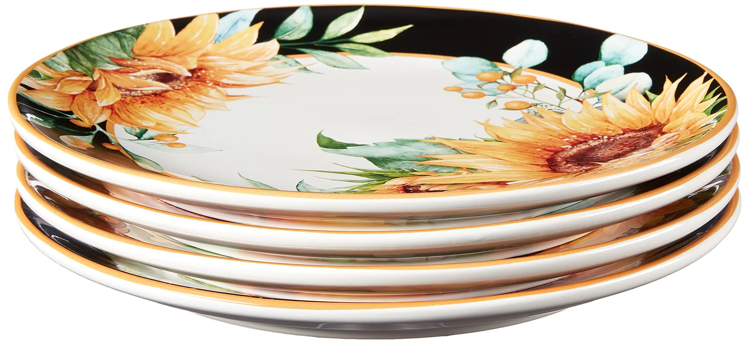 Certified International Sunflower Fields 10.75" Dinner Plates, Multi Colored, Large, Set of 4 | Farmhouse Style Ceramic Dinnerware — Multi Colored