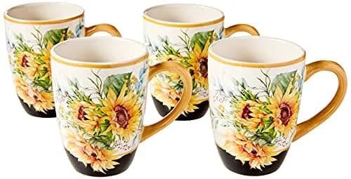 Certified International Sunflower Fields Ceramic Mug Set (4) | 18 oz Floral Coffee & Tea Cups with Golden Handles thumbnail 1