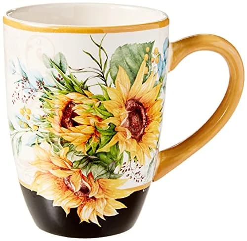 Certified International Sunflower Fields Ceramic Mug Set (4) | 18 oz Floral Coffee & Tea Cups with Golden Handles thumbnail 2