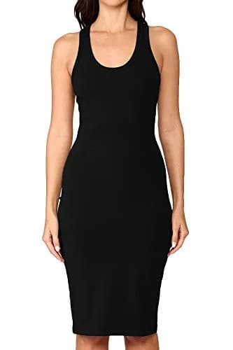 LaClef Women's Fitted Sleeveless Racerback Midi Bodycon Tank Dress X-Small Black | Slim Fit, Cotton-Spandex Comfort thumbnail 1