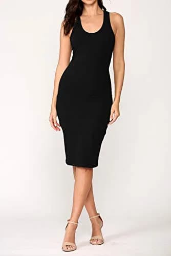 LaClef Women's Fitted Sleeveless Racerback Midi Bodycon Tank Dress X-Small Black | Slim Fit, Cotton-Spandex Comfort thumbnail 4