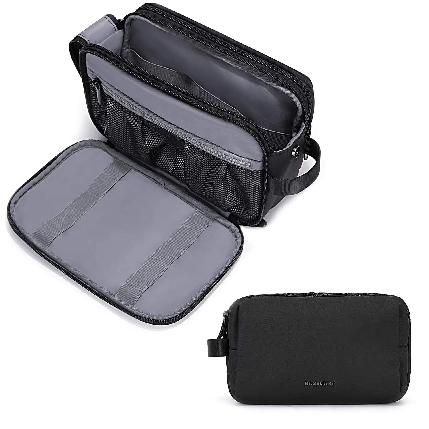 BAGSMART Toiletry Bag for Men | Water-Resistant Travel Organizer with Large Capacity (10.6''L*3.9''W*6.7''H) — Black / Medium