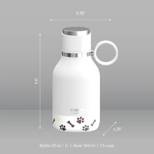 asobu Buddy Bottle White 945ml (32 oz) | Insulated Stainless Steel Dog Water Bottle with Removable Bowl & Food Storage thumbnail 3