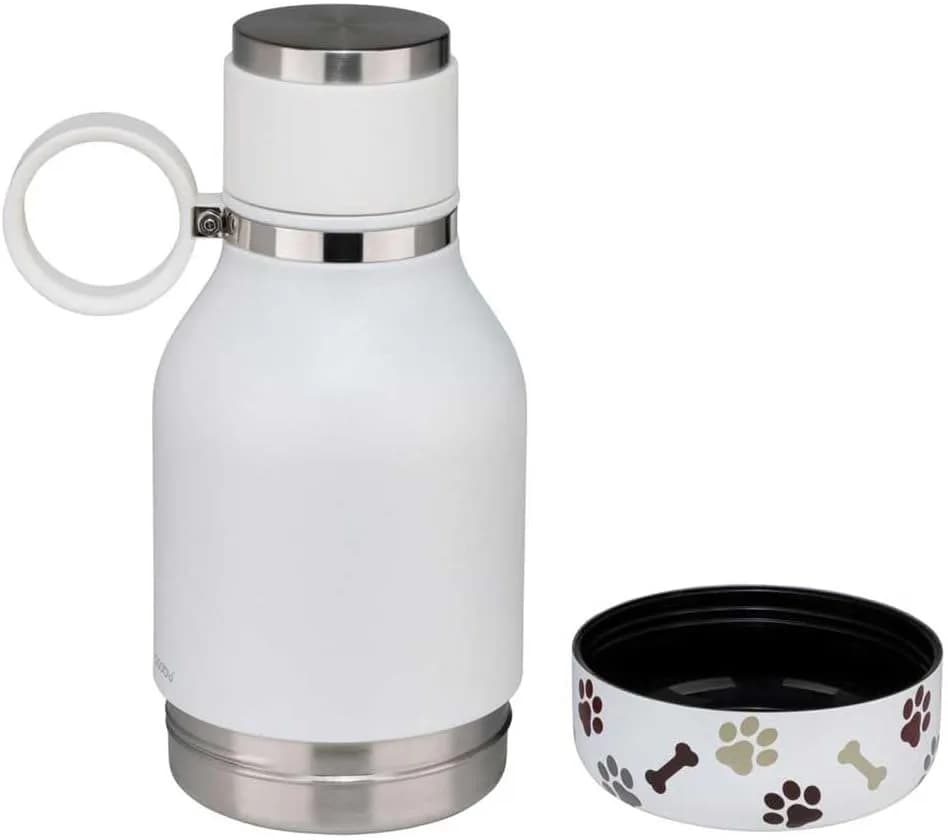 asobu Buddy Bottle White 945ml (32 oz) | Insulated Stainless Steel Dog Water Bottle with Removable Bowl & Food Storage thumbnail 4
