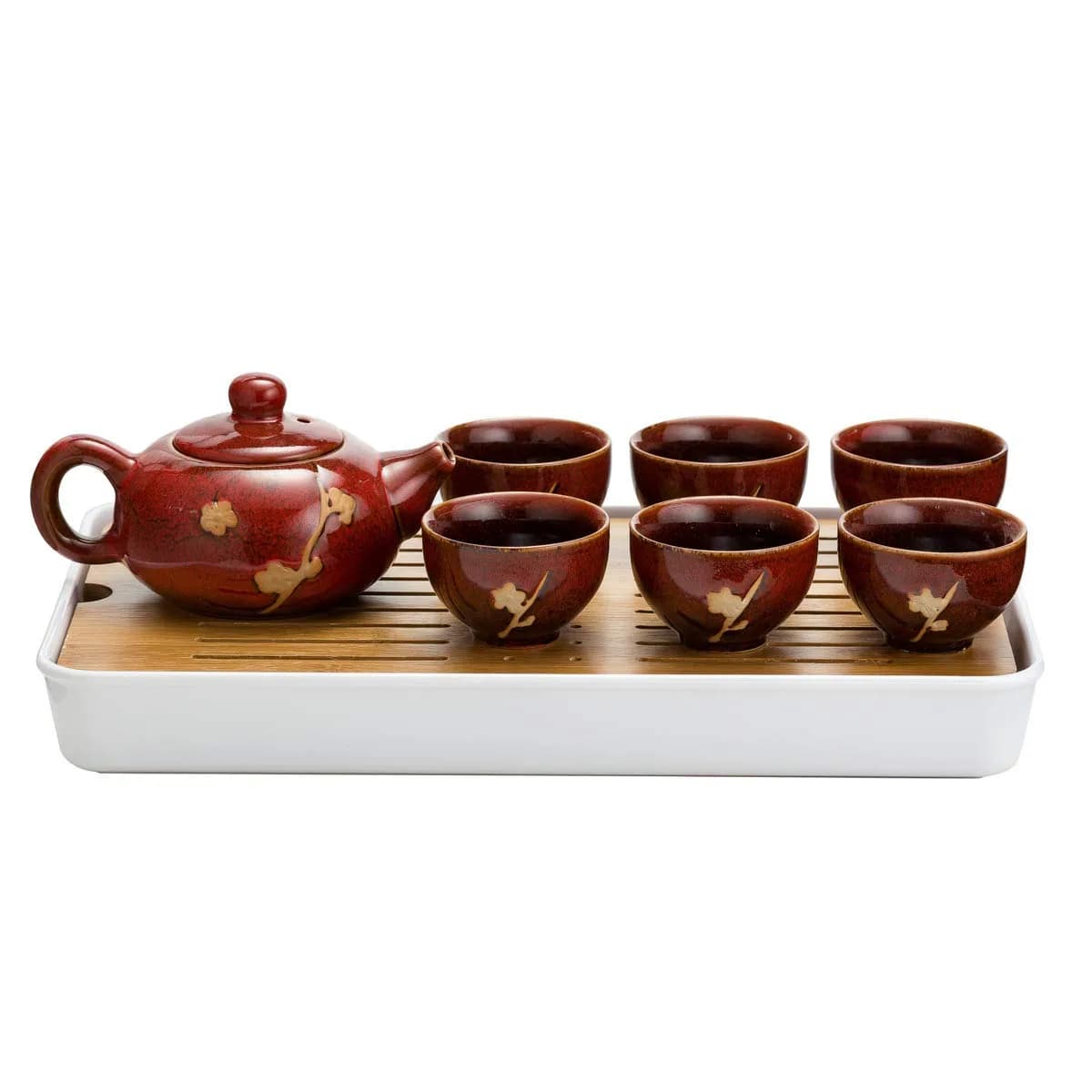 TJ Global Ceramic Tea Set with Teapots & Cups | Handmade Traditional Tea Ceremony Set (Red, 8 FL OZ)