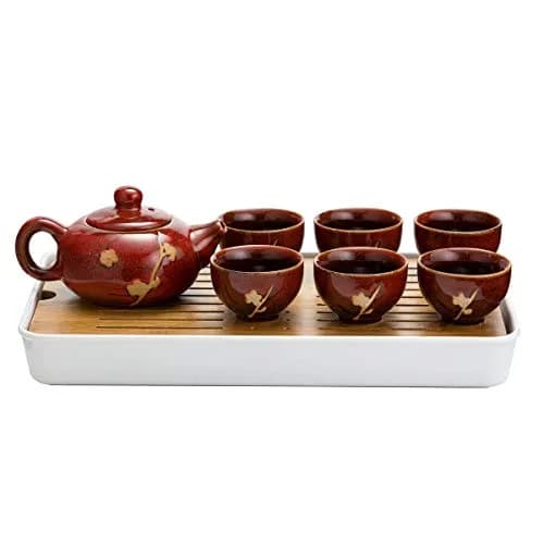 TJ Global Ceramic Tea Set with Teapots & Cups | Handmade Traditional Tea Ceremony Set (Red, 8 FL OZ) thumbnail 1
