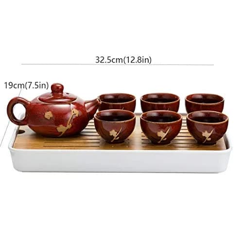 TJ Global Ceramic Tea Set with Teapots & Cups | Handmade Traditional Tea Ceremony Set (Red, 8 FL OZ) thumbnail 4