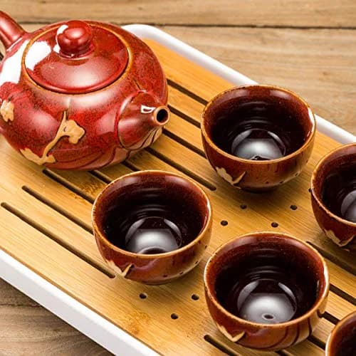 TJ Global Ceramic Tea Set with Teapots & Cups | Handmade Traditional Tea Ceremony Set (Red, 8 FL OZ) thumbnail 3