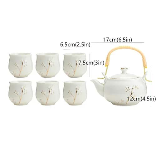 TJ Global White Porcelain Tea Set with Gold Accents | 170ml (6 Fl Oz) Teapot & 6x 177ml (6 Fl Oz) Cups thumbnail 4