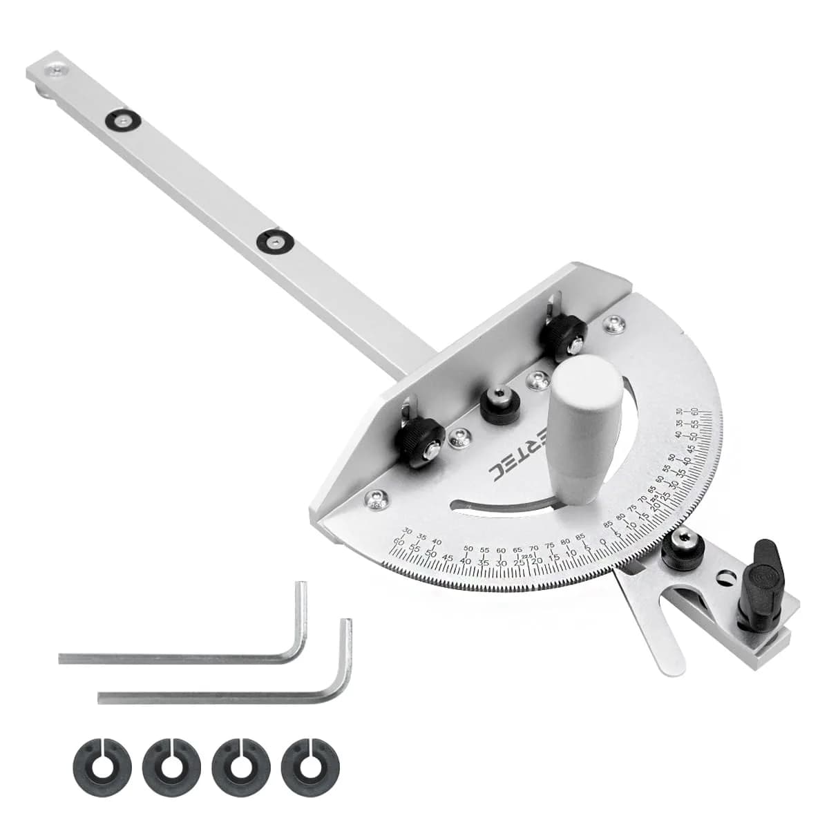 POWERTEC Miter Gauge for Table Saw | 120 Lockable Stops, Silver, 4.8in x 2.5in x 18.9in — 120 Angle Stop Miter Gauge