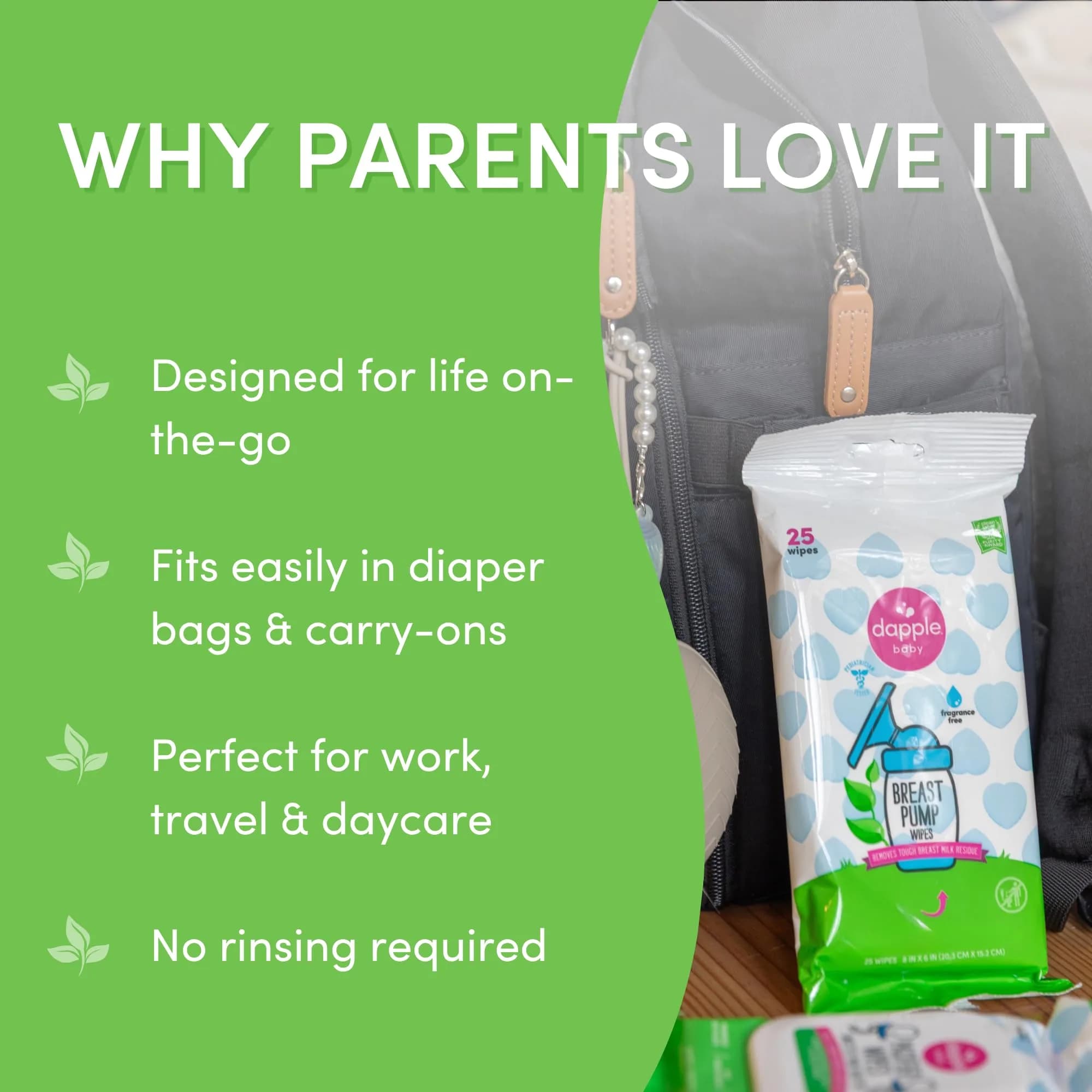 Dapple Baby Breast Pump Wipes - 75 Count (3 Packs of 25) | Hypoallergenic & Fragrance-Free - view 2
