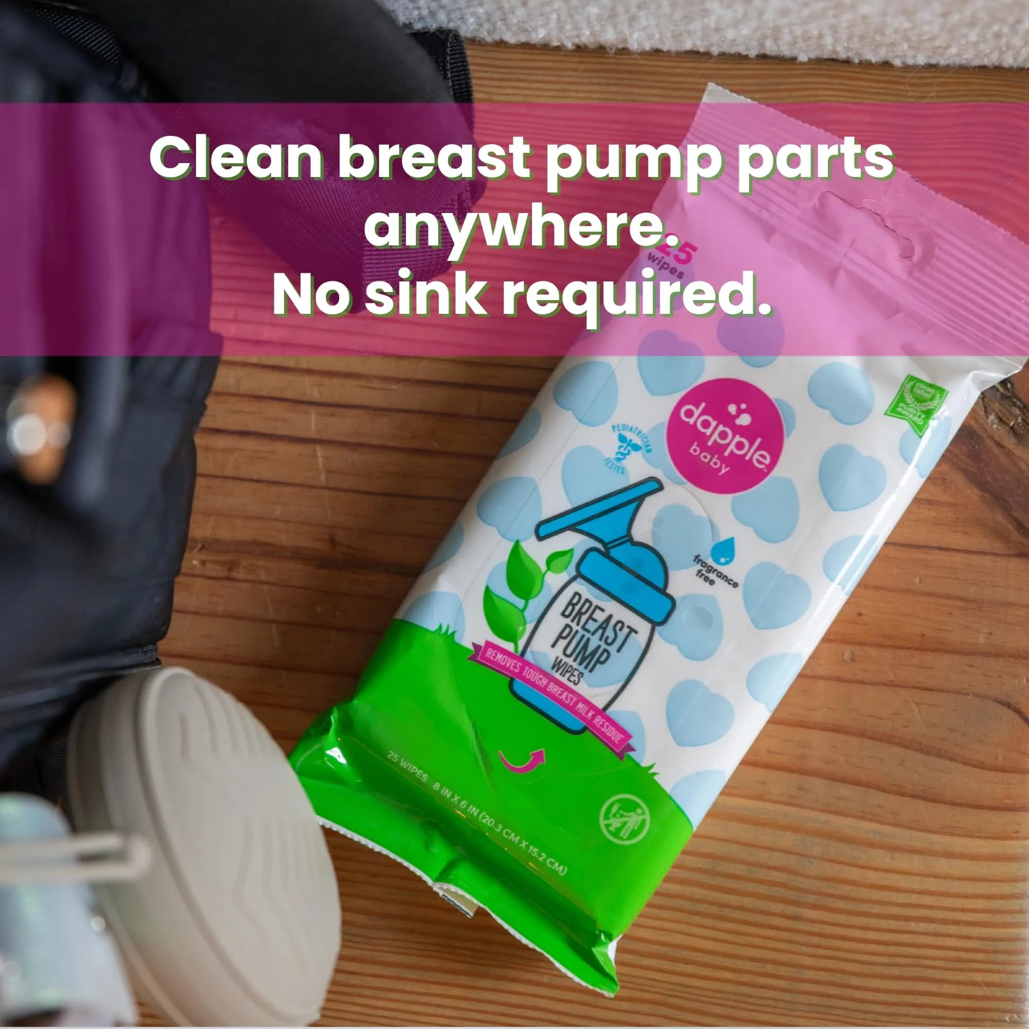 Dapple Baby Breast Pump Wipes - 75 Count (3 Packs of 25) | Hypoallergenic & Fragrance-Free - view 3