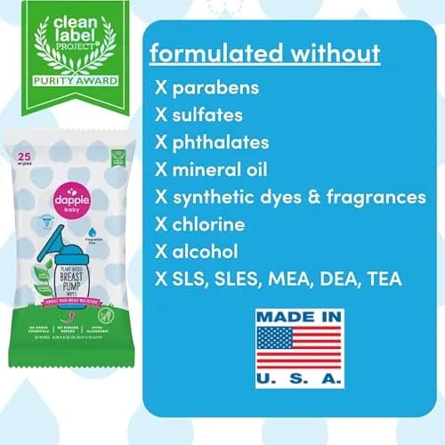 Dapple Baby Breast Pump Wipes, Fragrance-Free & Plant-Based, 25 Count (709ml / 25 Wipes) | Hypoallergenic for Sensitive Skin thumbnail 3