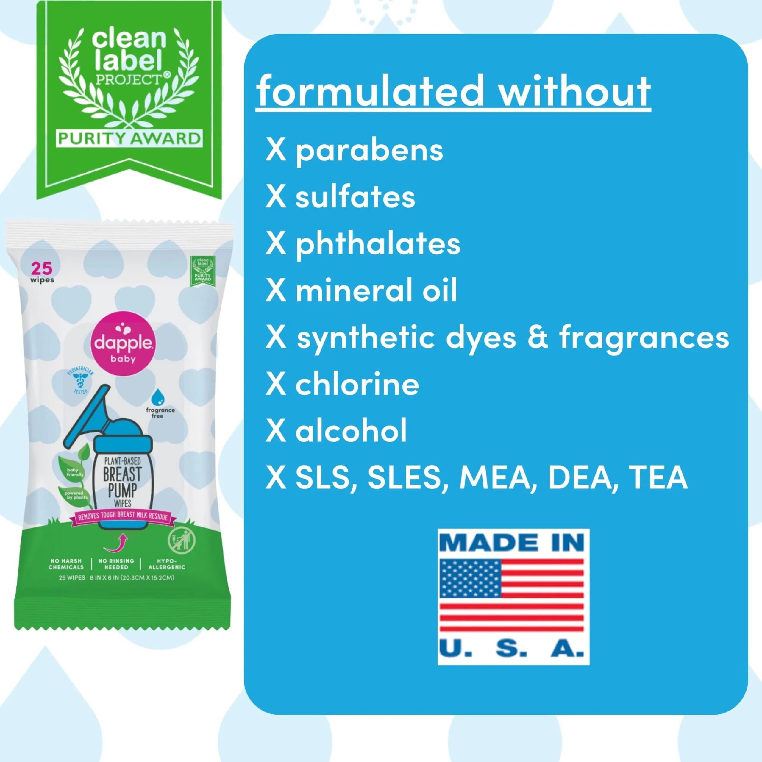 Dapple Baby Breast Pump Wipes, Fragrance-Free & Plant-Based, 25 Count (709ml / 25 Wipes) | Hypoallergenic for Sensitive Skin - view 3