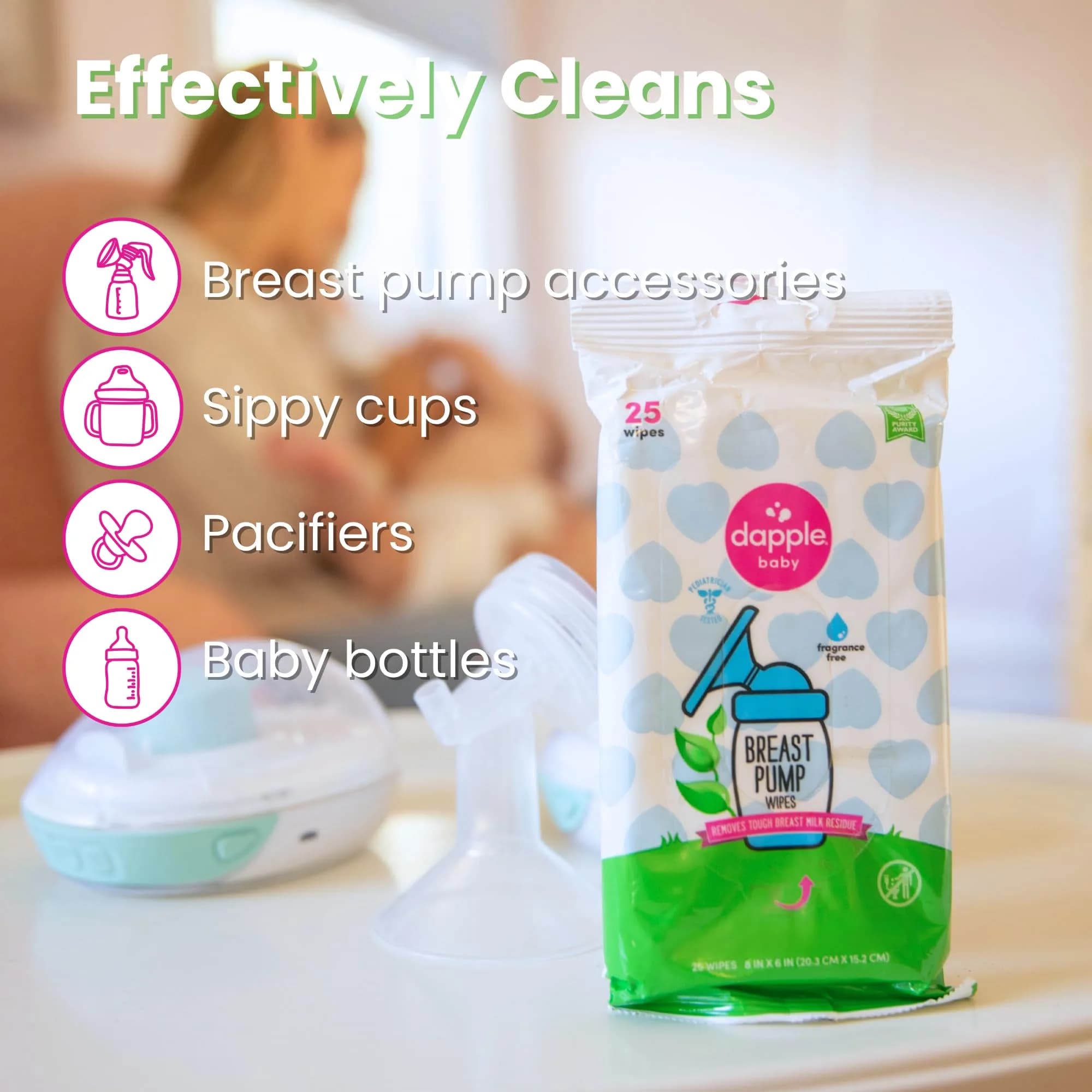 Dapple Baby Breast Pump Wipes - 75 Count (3 Packs of 25) | Hypoallergenic & Fragrance-Free - view 4