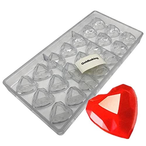 Goldbaking Diamond Heart Chocolate Mold Polycarbonate Candy Tray | 21 Cavities, 16.15ml Each thumbnail 1