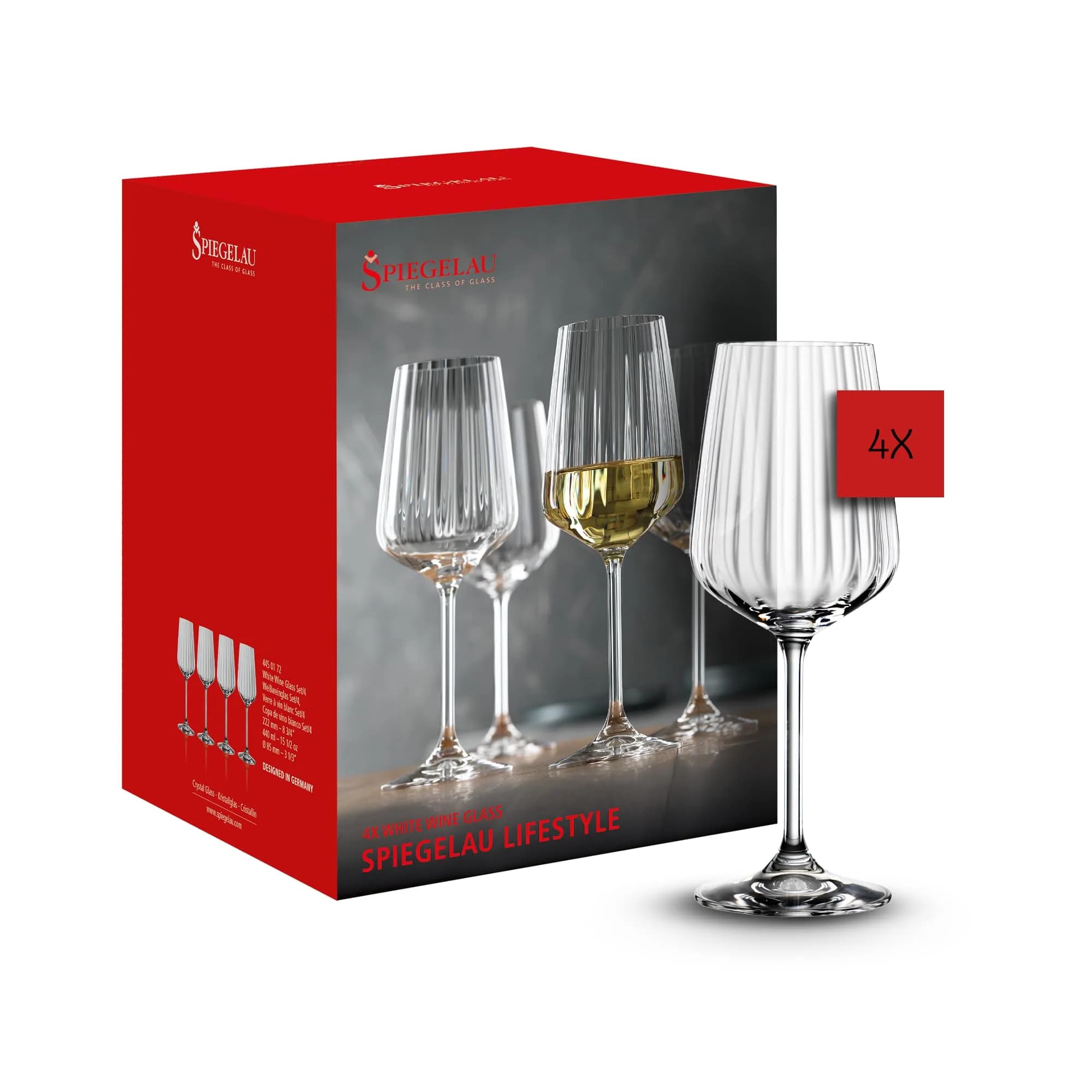 Spiegelau & Nachtmann White Wine Glass Set of 4 | Modern Diamond Shape, 440 ml, Dishwasher Safe