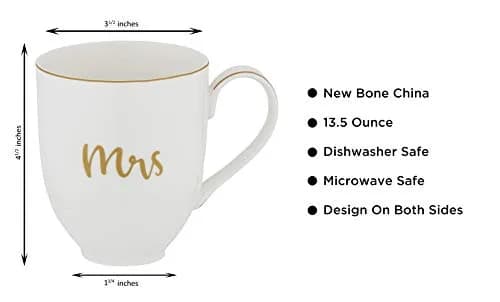 SipNBloom Mrs Coffee Mug Tea Cup | Bride Gift, Future Mrs, Engaged Mug, 13.5 oz, White thumbnail 2