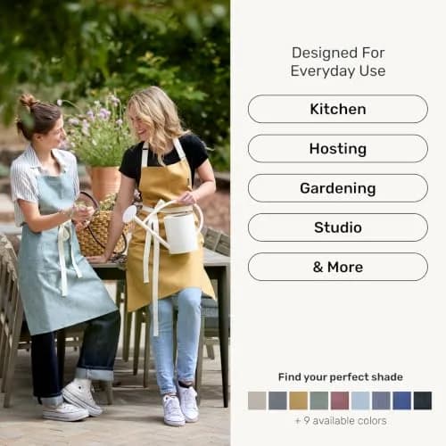 Solino Home 100% Linen Apron Light Grey | Classic Kitchen Apron 32 x 27 in thumbnail 4