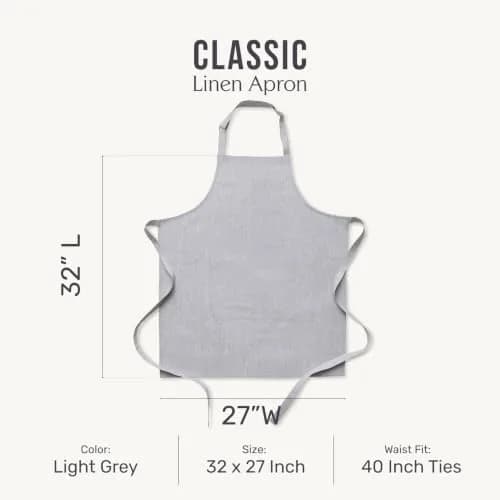Solino Home 100% Linen Apron Light Grey | Classic Kitchen Apron 32 x 27 in thumbnail 3