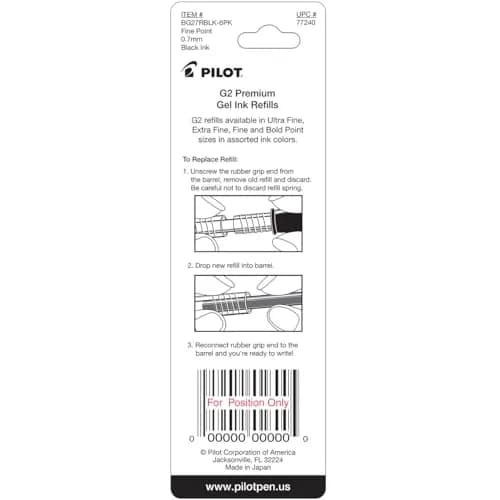 PILOT G2 Gel Ink Refills Fine Point 0.7 mm Black Pack of 6 | Smooth Ink Flow thumbnail 4